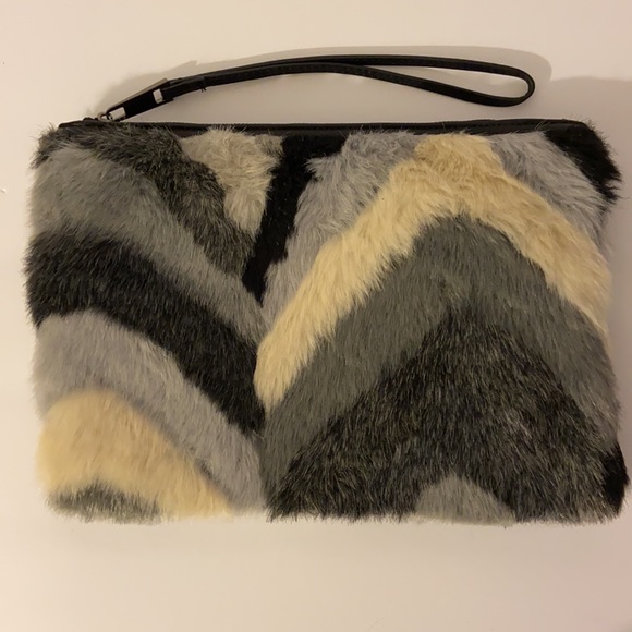 Street Level Handbags - Street Level Faux Fur black grey Clutch Wristlet bag